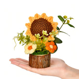Cute Crochet Flowers Bouquet, Handmade Knitted Sunflowers With Wooden Pot, Crocheted Flower Plants Gifts For Women Office Desk Decor, Valentine'S Day Christmas Birthday Mother’S Day