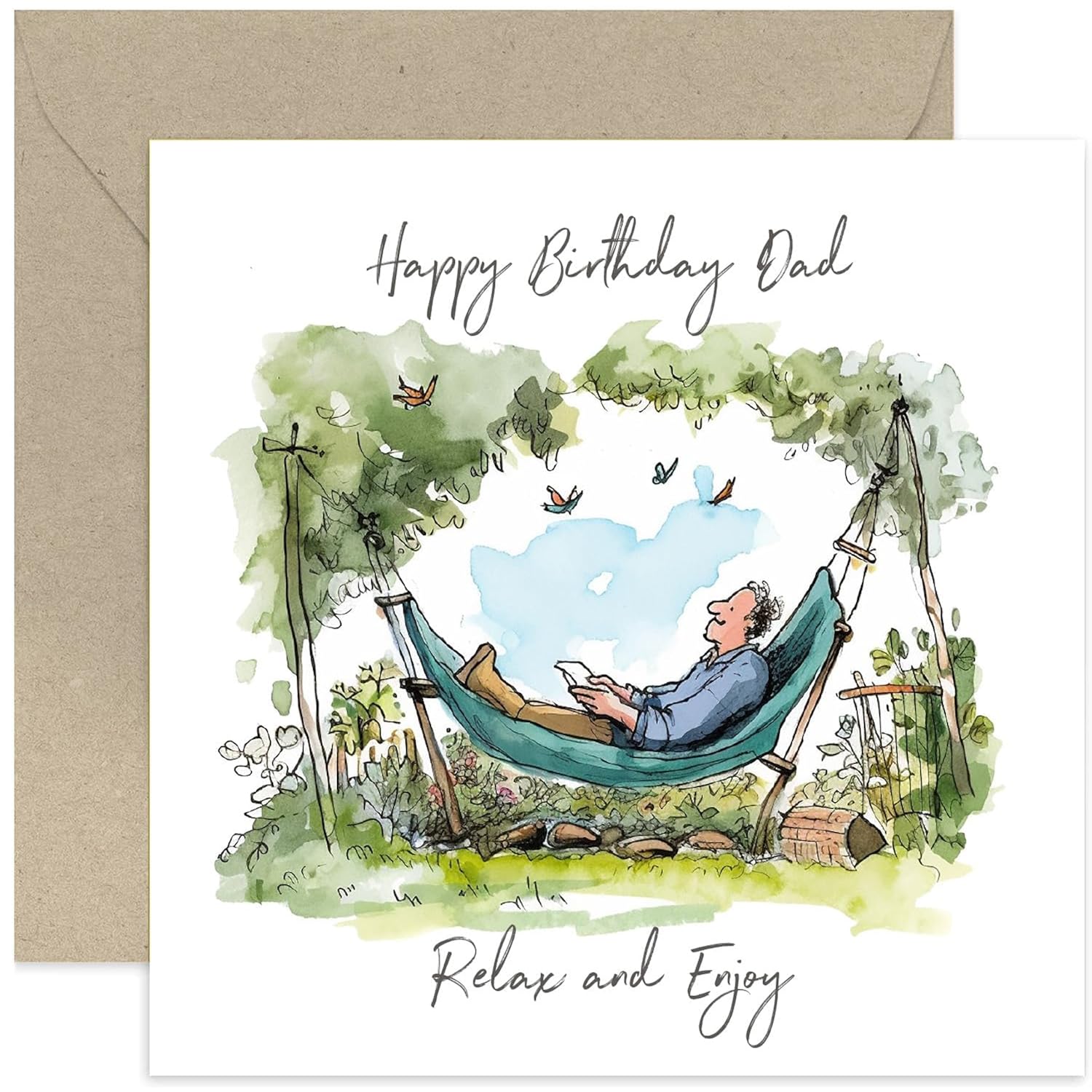 Old English Co. Gardening Happy Birthday Card For Dad - Quirky Illustrated Birthday Wishes Greeting Card For Dad From Son Daughter - Birthday Cards For Him | Blank Inside With Envelope