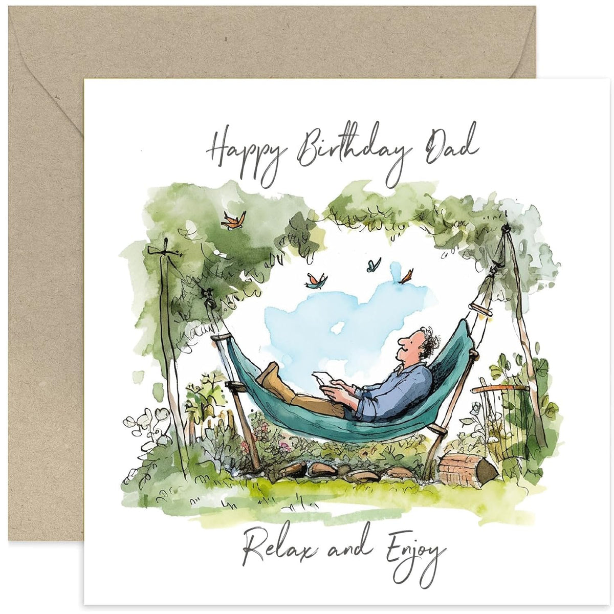 Old English Co. Gardening Happy Birthday Card For Dad - Quirky Illustrated Birthday Wishes Greeting Card For Dad From Son Daughter - Birthday Cards For Him | Blank Inside With Envelope
