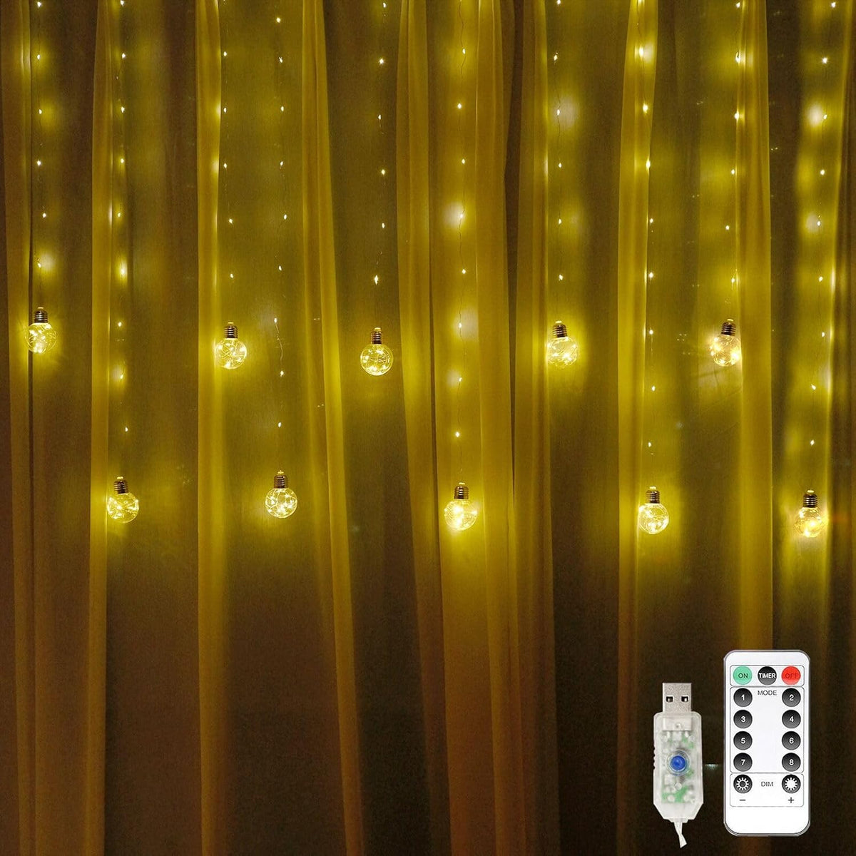 Wishing Ball Curtain Lights, 8 Modes 200 Led Usb Powered Window Curtain String Lights With Remote Globe Twinkle Fairy Fi