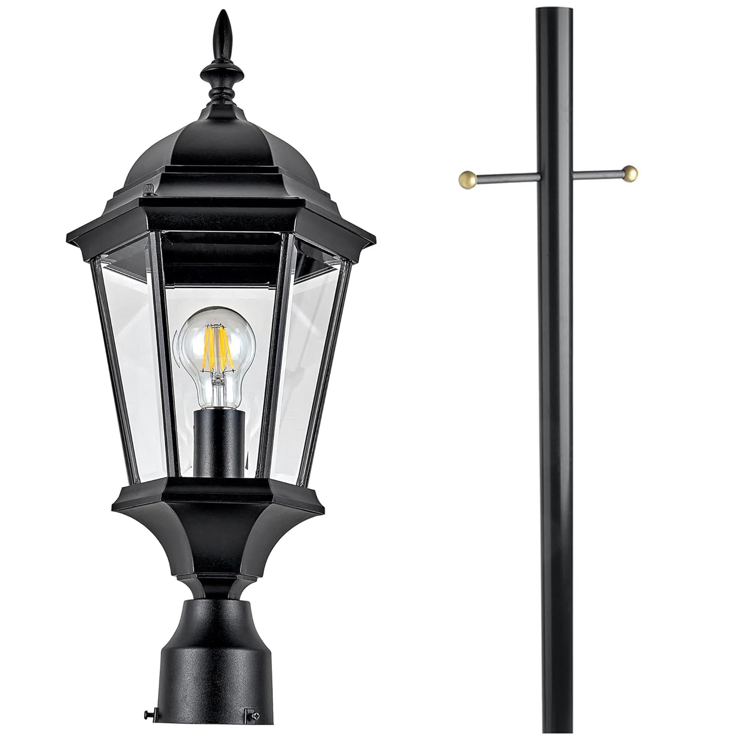 Design House Oak Creek Outdoor Post Light Fixture, Exterior Lamp Post Light, Black, Clear Glass, Includes Lamp Post, Cross Arm, 9.38 in W x 21.63 in H, 589853