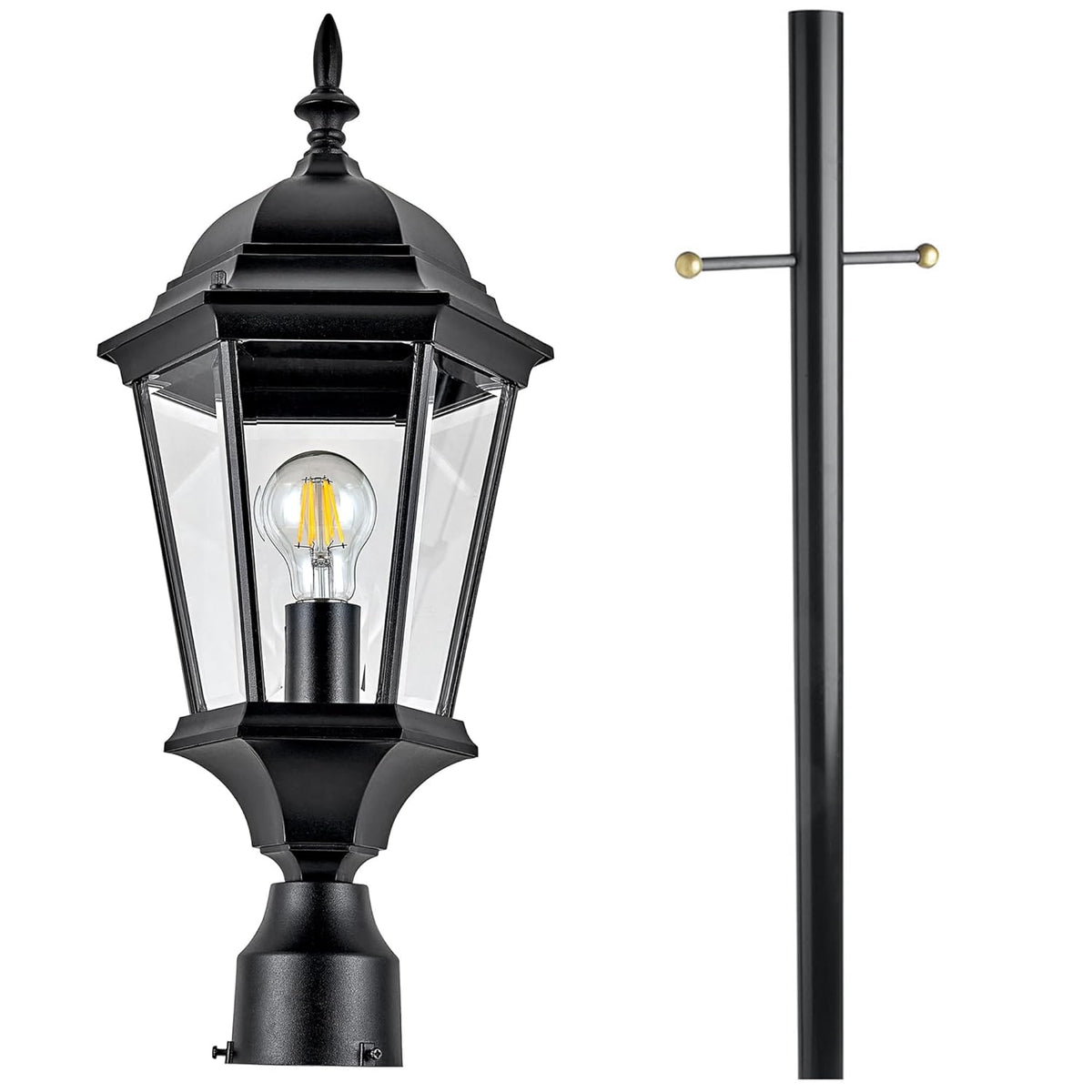 Design House Oak Creek Outdoor Post Light Fixture, Exterior Lamp Post Light, Black, Clear Glass, Includes Lamp Post, Cross Arm, 9.38 in W x 21.63 in H, 589853
