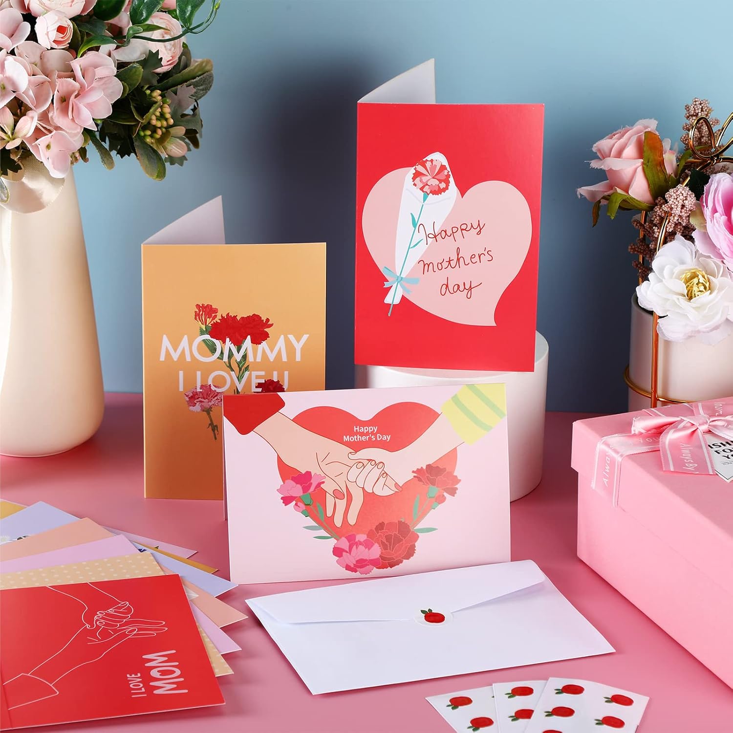 180 Pack Mother'S Day Card Assortment With 180 Envelopes And 180 Cute Stickers Floral Mother'S Day Greeting Cards Blank Inside For Birthday Supplies, 4 X 6 Inch, 12Designs