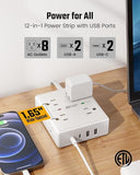 10FT Surge Protector Power Strip with 8 Outlets 4 USB Ports 2 USB C Flat Plug Extension Cord