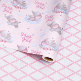 Reversible Baby Girl Wrapping Paper, 17 Inch X 33 Feet, Pink Elephant & Pink Quilted Diamond Design For Baby Shower, Birthday, Party,Holiday