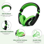 Comfort Kids Headphones, Lightweight, Wired 3.5mm, Over-Ear, Black/Green