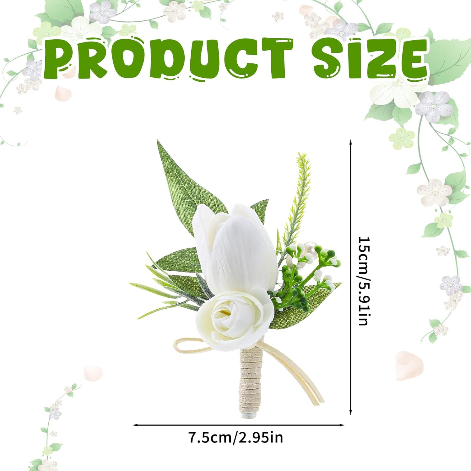 Boutonniere For Men White Pocket Wedding Flower Boutonniere Groom Rose Buttonholes Prom Suit Decoration Artificial Tulip Flowers Boutonnieres For Wedding Prom Ceremony Anniversary Formal Dinner Party