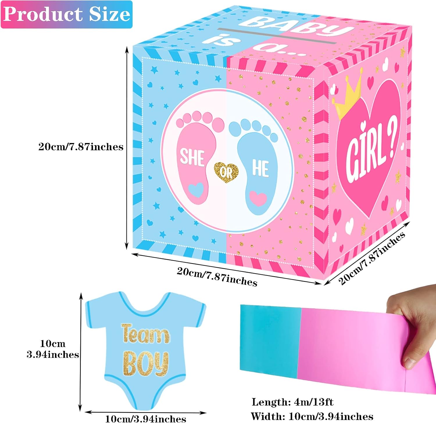 Baby Gender Reveal Pull Out Game , Voting Box With 60 Ballot Cards, Boy Or Girl, Party Supplies,Pink And Blue
