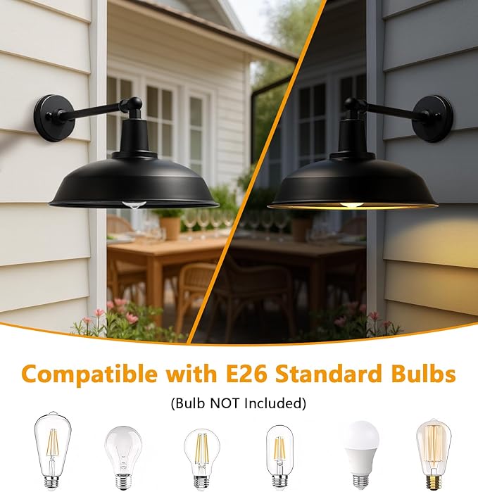 15 Inch Outdoor Gooseneck Barn Light Black Farmhouse Wall Fixture for Porch Garage Patio Exterior