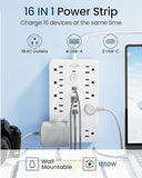 Surge Protector Power Strip 10 Outlets 6 USB Ports 2 USB C 6FT Extension Cord Black