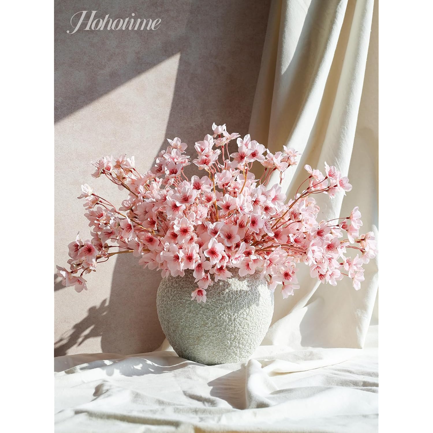 8Pcs Artificial Cherry Blossom Branches, Pink 16" Silk Faux Peach Sakura Flowers, Fake Bouquet For Spring Home Wedding Party Decor, Japanese Garden Bedroom Table Centerpiece