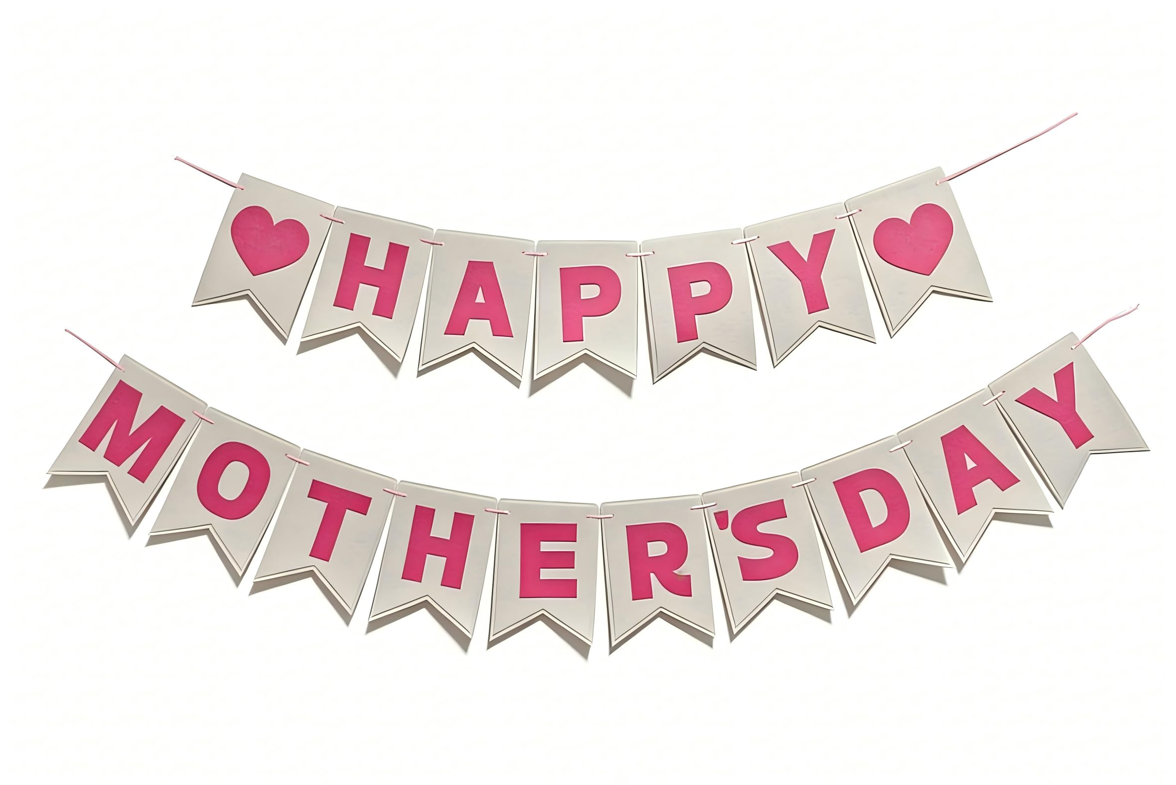 Happy Mother's Day Banner Decorations- Upgraded 3-Layer Felt Mothers Day Decor Sign Banner for Mother's Day Party, Outdoor Celebration, Home Class Office Wall Porch Staircase Decor Pink, No Assembly Required