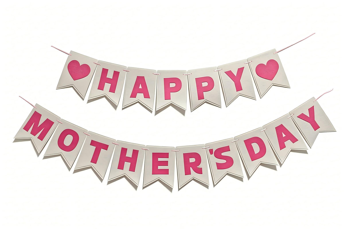 Happy Mother's Day Banner Decorations- Upgraded 3-Layer Felt Mothers Day Decor Sign Banner for Mother's Day Party, Outdoor Celebration, Home Class Office Wall Porch Staircase Decor Pink, No Assembly Required