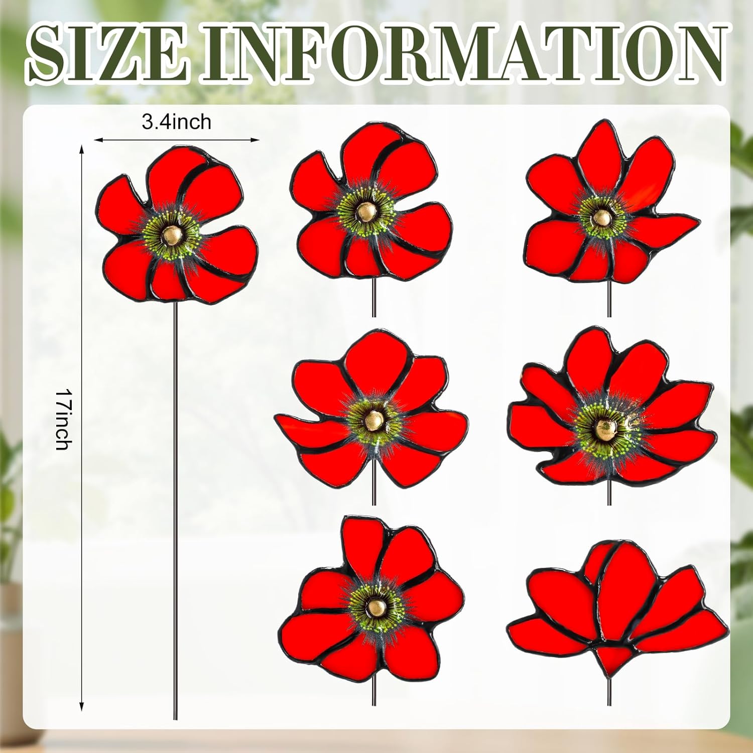 6 Pcs Stained Glass Flowers With Stems 17 Inch Red Flower Bouquets Faux Flower Floral For Mom Birthday Gifts Home Garden Christmas Decor(No Vase)