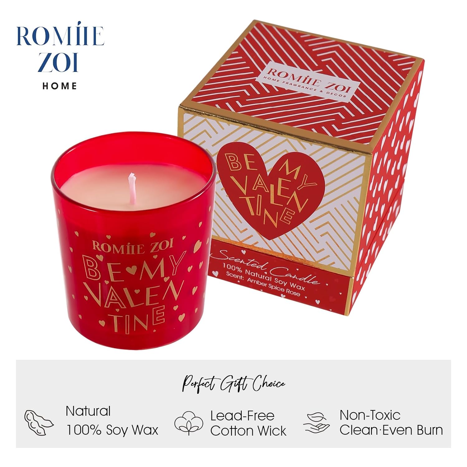 Holiday Valentine'S Day Scented Candle - 6Oz Soy Wax Candle Infused With Amber Spice Rose - Gift Box Packaged For Holiday Season Women Gift