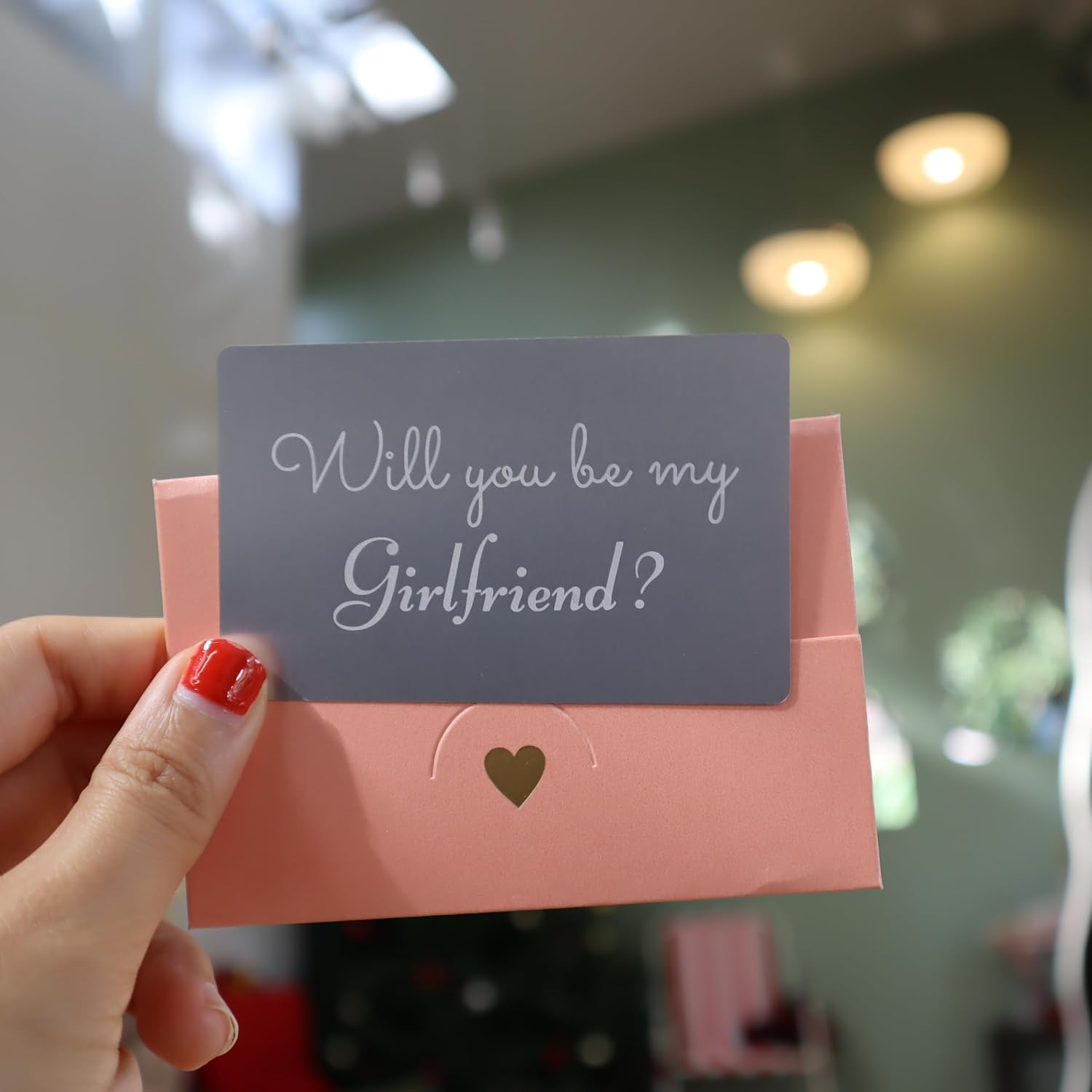 Will You Be My Girlfriend Gray Card Elegant Proposal For Her, Simple And Powerful Card With Pink Envelope