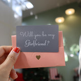 Will You Be My Girlfriend Gray Card Elegant Proposal For Her, Simple And Powerful Card With Pink Envelope