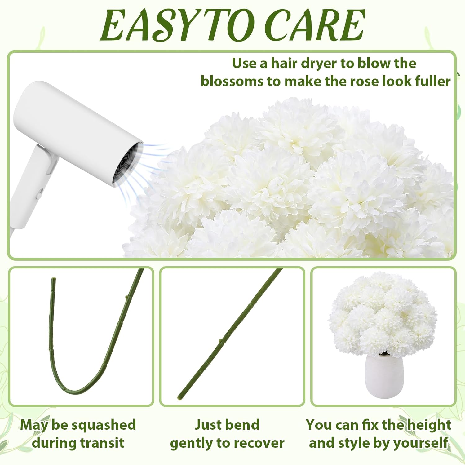 36 Pcs Artificial Flowers Chrysanthemum, Fake Hydrangea Flowers With Stems Ball Bouquet For Home Office Coffee House Table Parties Wedding And Baby Shower Decoration