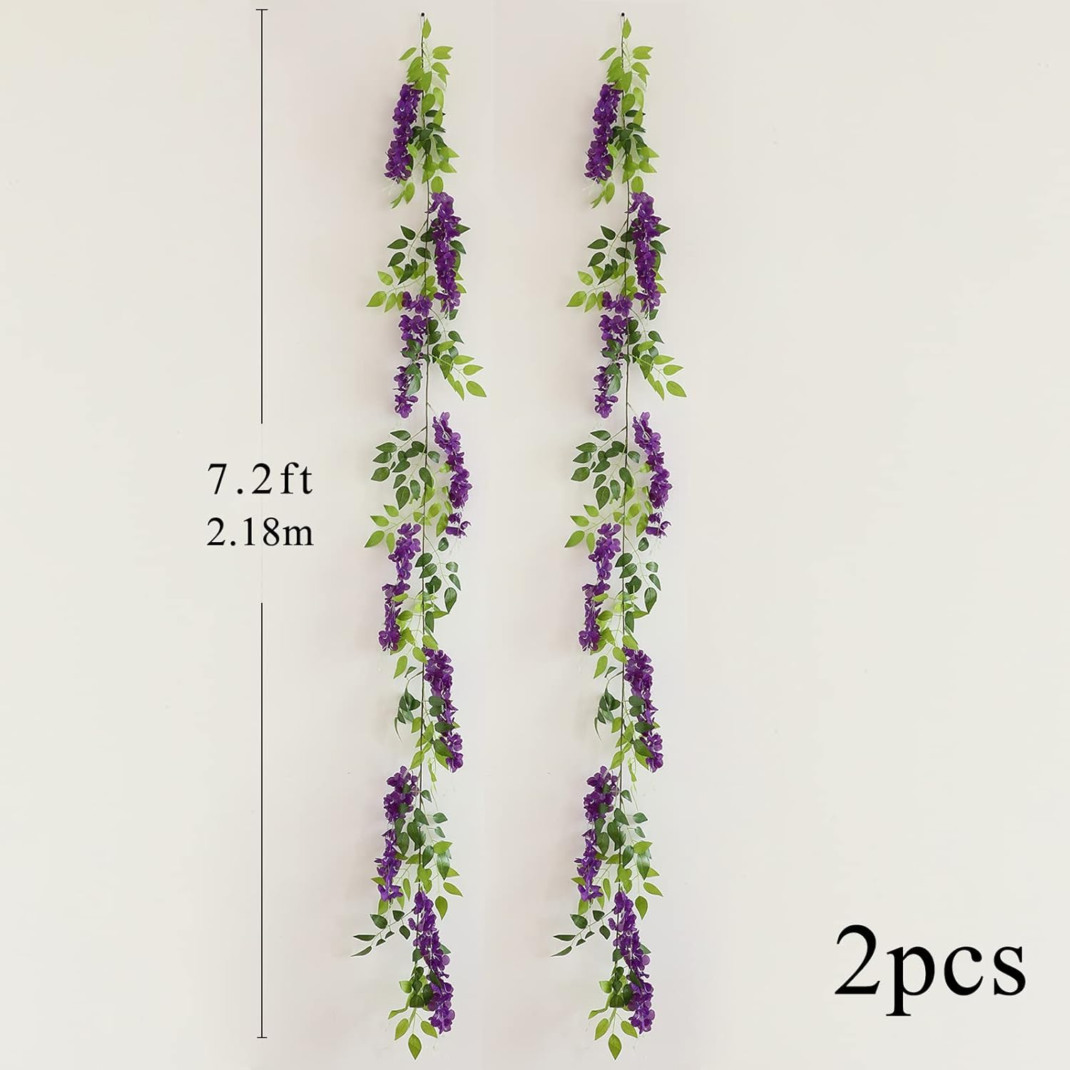 Wisteria Artificial Flowers Garland, 2Pcs Total 14.4Ft Silk Faux Wisteria Vine Kit, Hanging Flower Plant For House Outdoor Garden Ceremony Outside Wedding Arch Floral Decor (2, Purple)