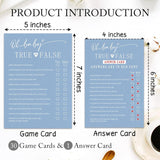 30 Pcs Baby Shower Game Cards & 1 Pcs Answer Card - True Or False & Baby Trivia - Minimalism Blue Double-Sided Game Gender Reveal,Announcement Party Supplies - B04