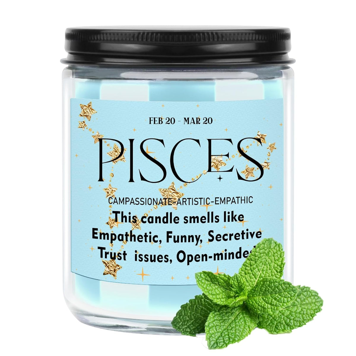 12 Constellations Scented Pisces Zodiac Sign Gift 7Oz Sea Mint Scented Candle Jar Candle