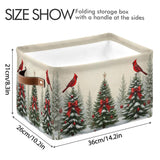 Christmas Tree Cardinals Birds Storage Basket With Waterproof Liner And Pu Handles Winter Xmas Tree Bow Storage Bins Boxes 14.2" Collapsible Decorative Organizer Baskets For Bedroom Office 1 Pack
