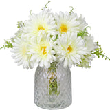 Fake Flowers Artificial Daisies & Gerbera Bouquet Silk White 10 Stems Match With Wild Flowerets