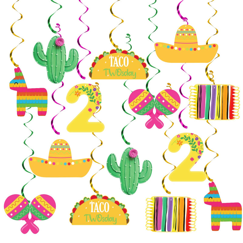 20Pcs Taco Twosday Birthday Party Hanging Swirl Decorations, Mexican F