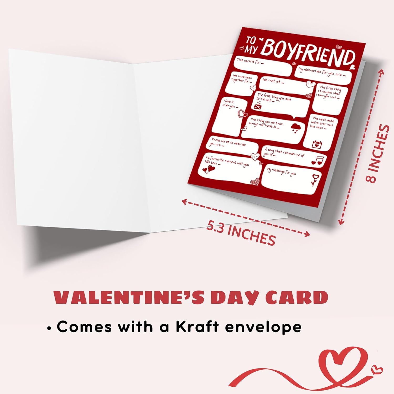 Valentines Day Card For Boyfriend - Anniversary, Birthday, Valentines Day Gifts For Boyfriend Him - Valentines Gifts For Him - Single 5.3''X 8'' Funny Romantic Love Greeting Folded Card With Envelope