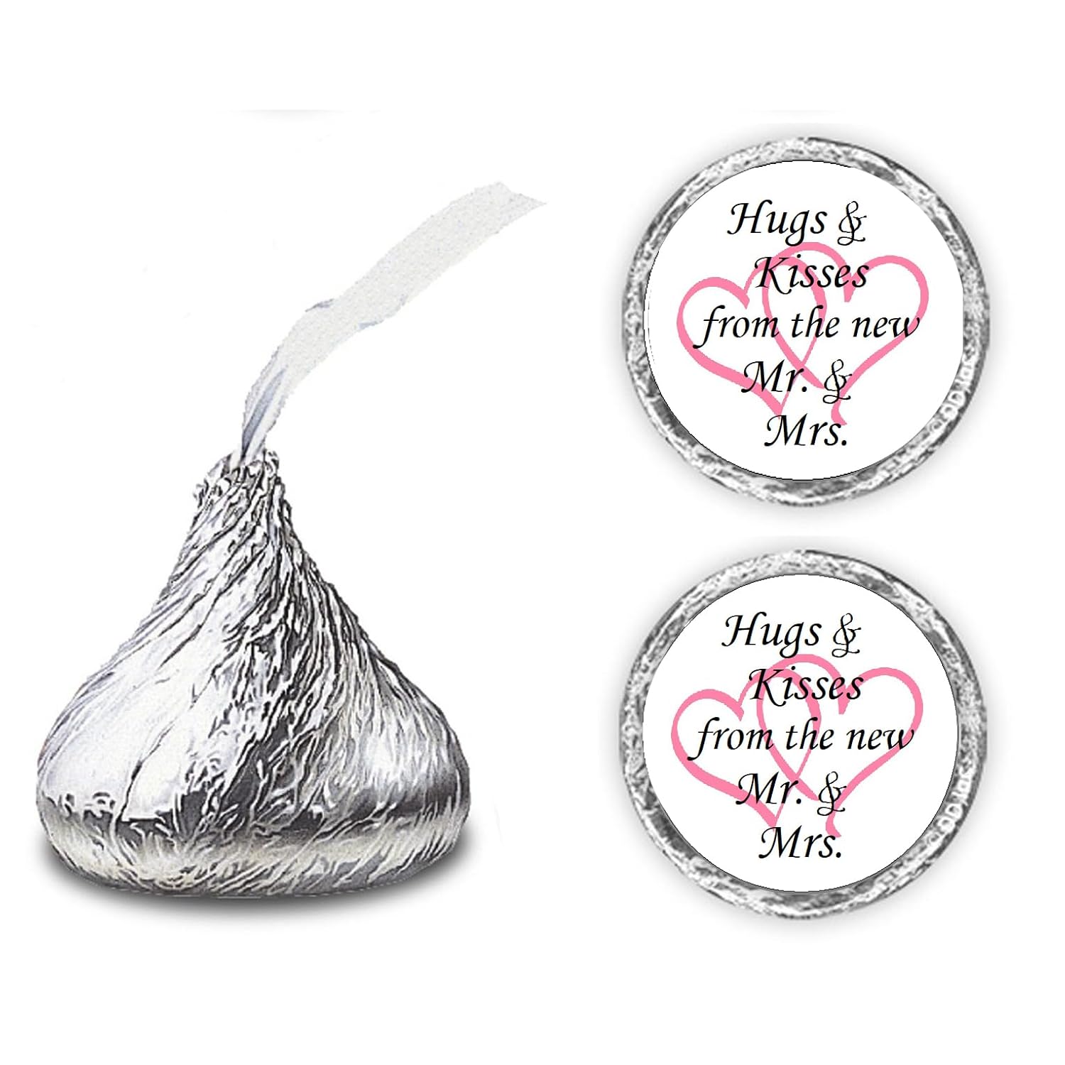 324 Hugs And Kisses From The New Mr. & Mrs. With Interlocking Hearts Wedding Stickers, Chocolate Drops Labels For Bridal Shower Engagement Party Decorations, Favors Decor For Kiss (Pink)