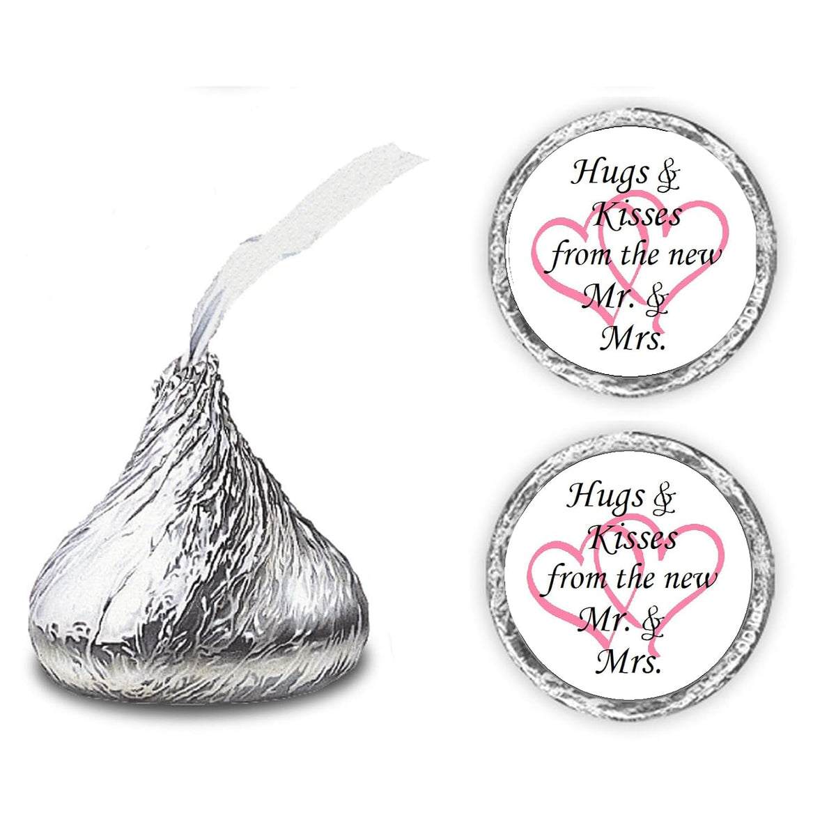 324 Hugs And Kisses From The New Mr. & Mrs. With Interlocking Hearts Wedding Stickers, Chocolate Drops Labels For Bridal Shower Engagement Party Decorations, Favors Decor For Kiss (Pink)