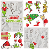 Merry Christmas Fondant Molds Funny Cartoon Character Silicone Molds Green Hand Resin Molds Xmas Tree Gift Cake Decorating Molds For Cupcake Topper Polymer Clay Gum Paste Set Of 2, Gray