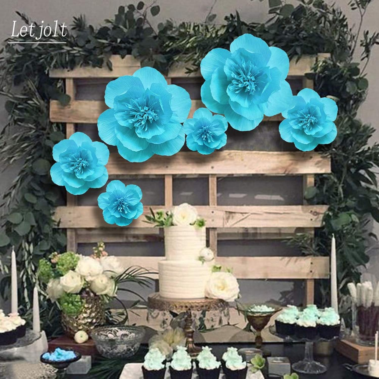 Paper Flowers Decoration For Wall 3D Artificial Flowers Home Decor Wedding Backdrop Baby Shower Bridal Shower Nursery Wall (Sky Blue Set 6)