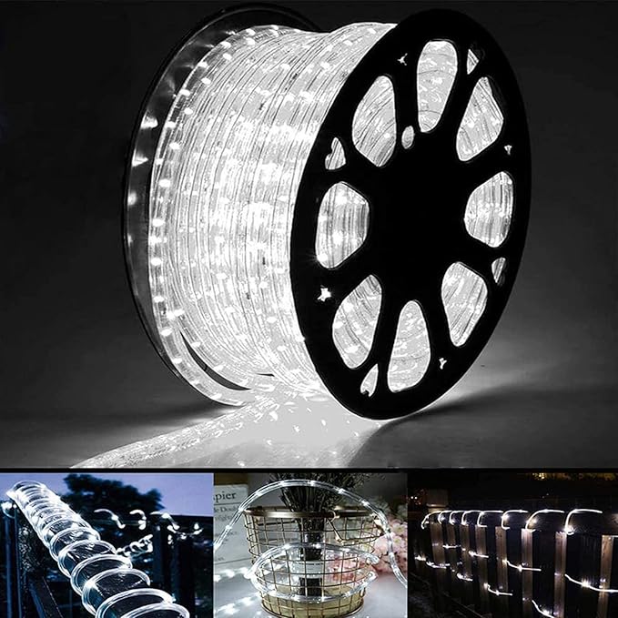 100FT White LED Rope Lights 720 LED Waterproof Connectable Flexible Tube Lights with 8 Modes