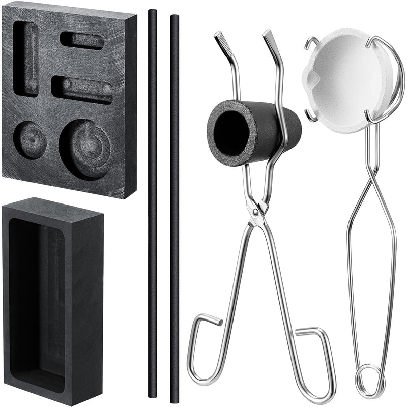 8 Pcs Torch Melting Casting Kit Clay Graphite Crucible Set Includes Crucible Tongs Gold Silver And Copper Ingot Mold Stir Rod For Metal Foundry Refining Jewelry Tool