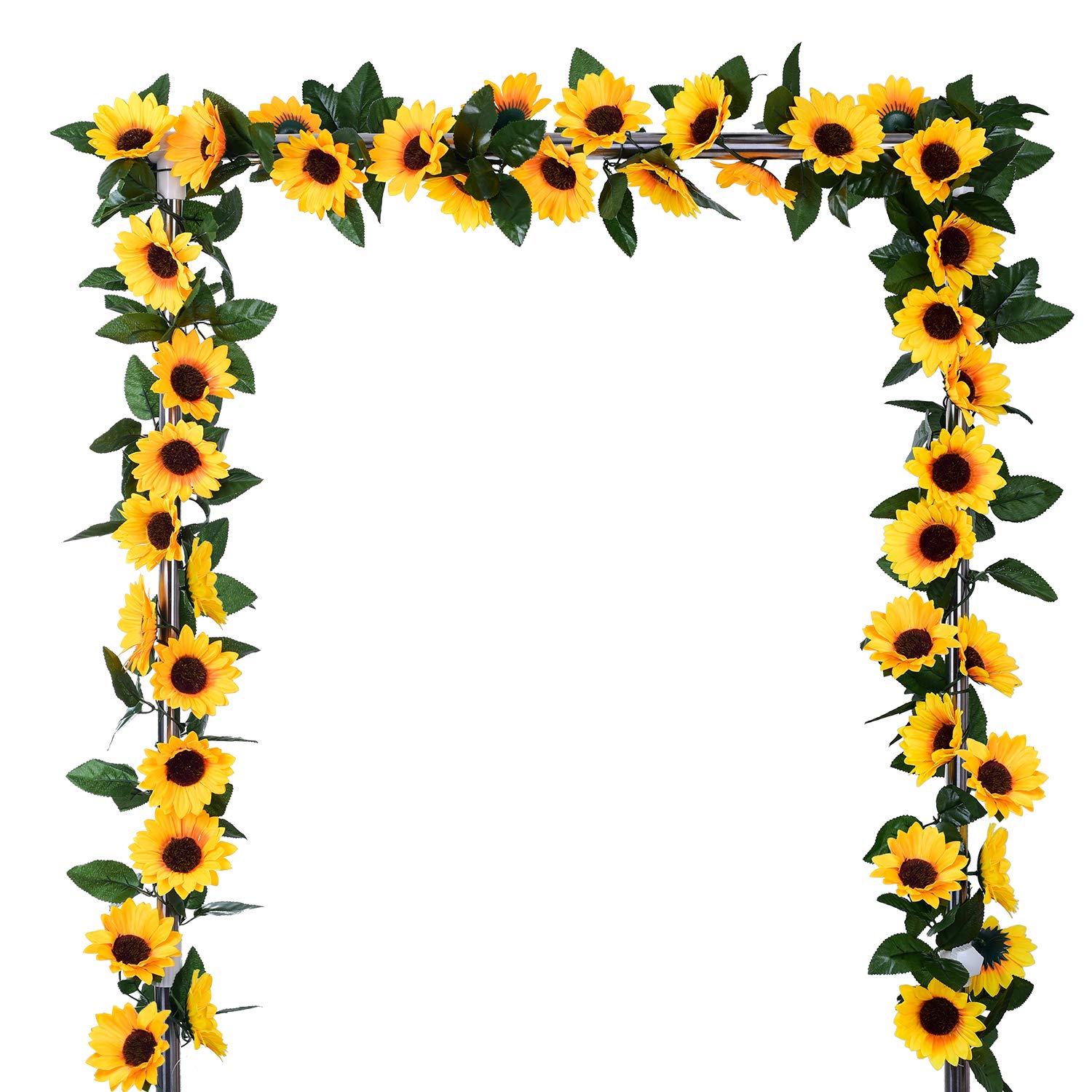 4 Pack Artificial Sunflower Garland - Silk Sunflower Vine Artificial Flowers Garland With Green Leaves For Wedding Party Table Decoration