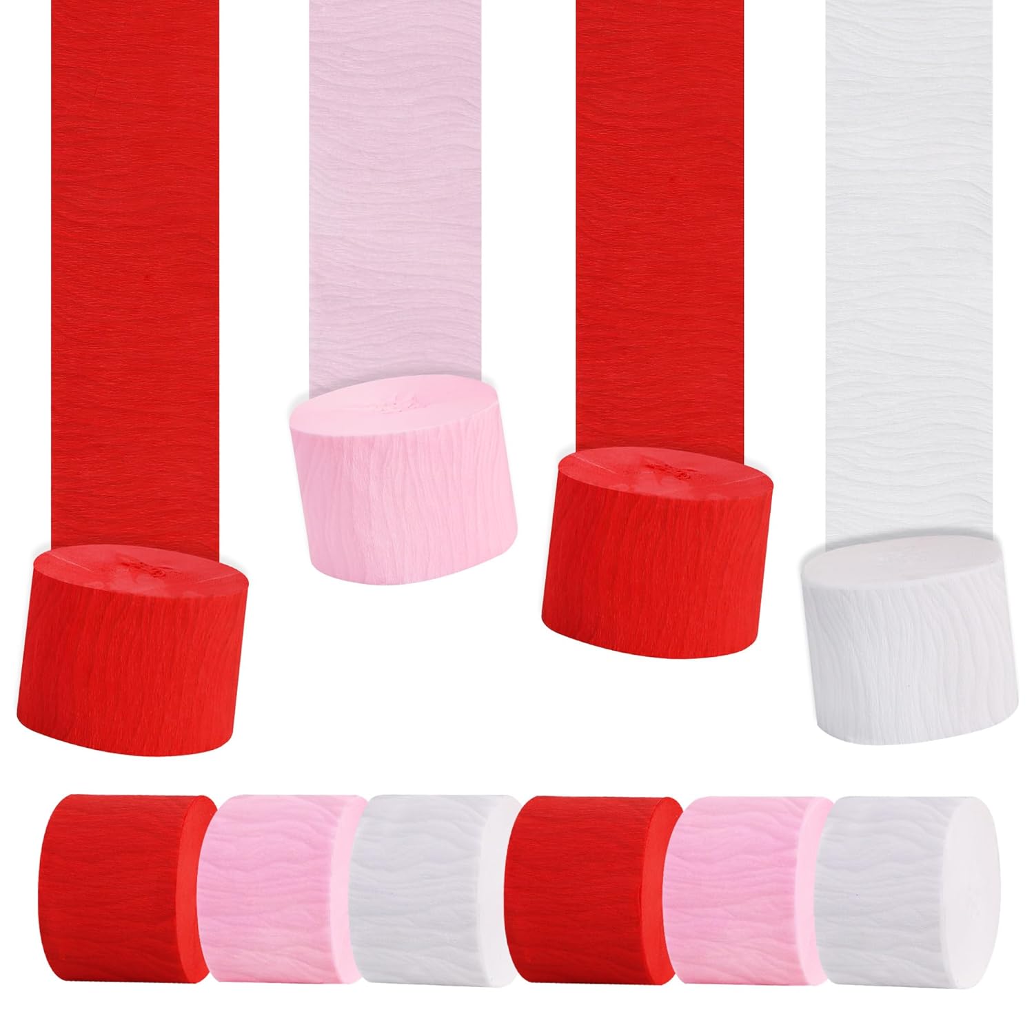 6 Rolls Crepe Paper Streamers 492Ft Pack Of Red White And Pink Streamers Party Decorations For Valentine'S Mother'S Day, Birthday & Baby Shower Diy Craft Paper(1.8 Inch X 82 Ft/Roll)