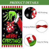 Merry Christmas Green Black Decorative Front Door Cover, Xmas Ball Snowflake Banner Background Decoration, Funny Winter Holiday Indoor Outdoor Home Decor 3 X 6 Ft