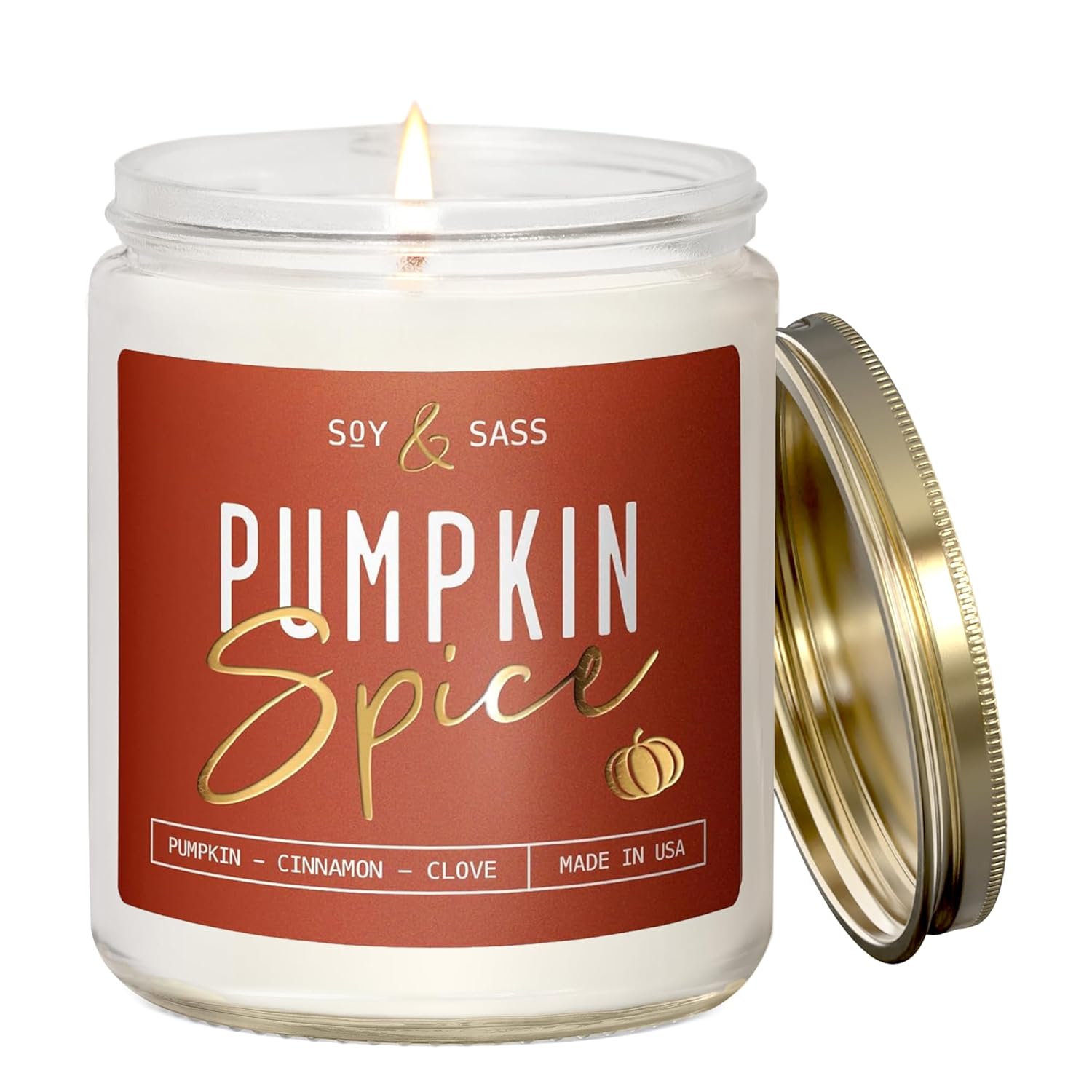 Pumpkin Spice Candle, Fall Candles - 'Pumpkin Spice' Pumpkin Candle I Infused W/Essential Oils I Autumn Scented Soy Candles For Home I Fall Home Décor I 9Oz Reusable Jar, 50Hr Burn, Made In Usa