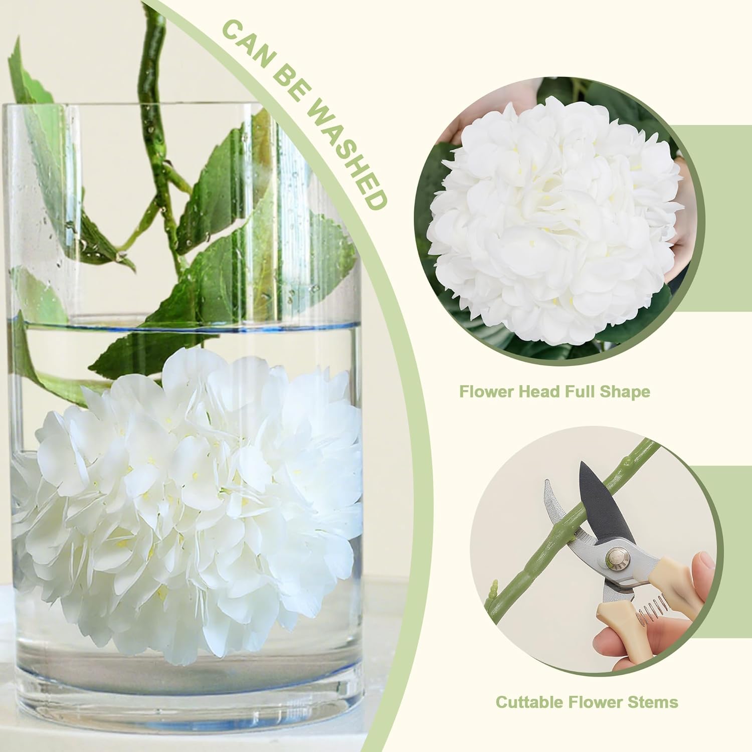 4Pcs Hydrangea Artificial Flowers 25" Faux Hydrangea Flowers, White Fake Hydrangeas Latex Real Touch Flowers With Stems For Home Decor Party Wedding Floral Arrangements
