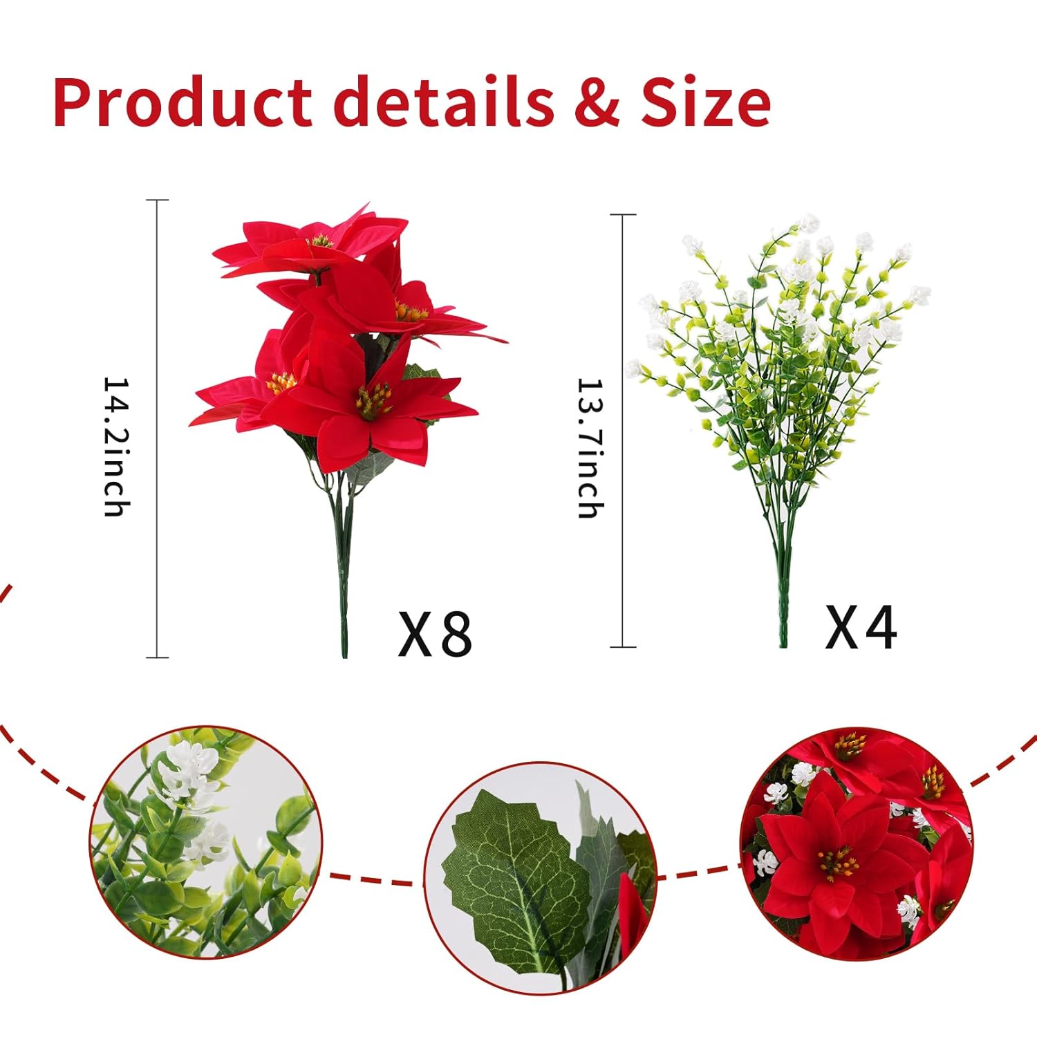 Christmas Artificial Flowers For Outdoors Red Poinsettia Flowers Artificial 12 Bundles Mixed Uv Resistant Faux Flowers For Outdoor Planters Garden Porch Patio Home Winter Decor