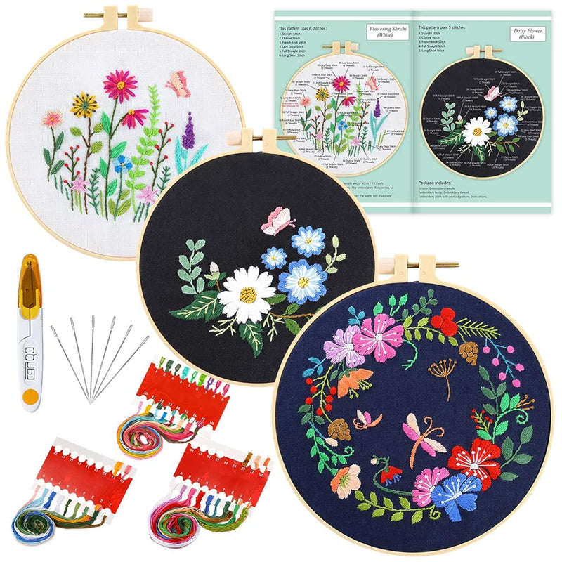 3 Sets Embroidery Starter Kit With Pattern And Instructions, Cross Stitch Kit