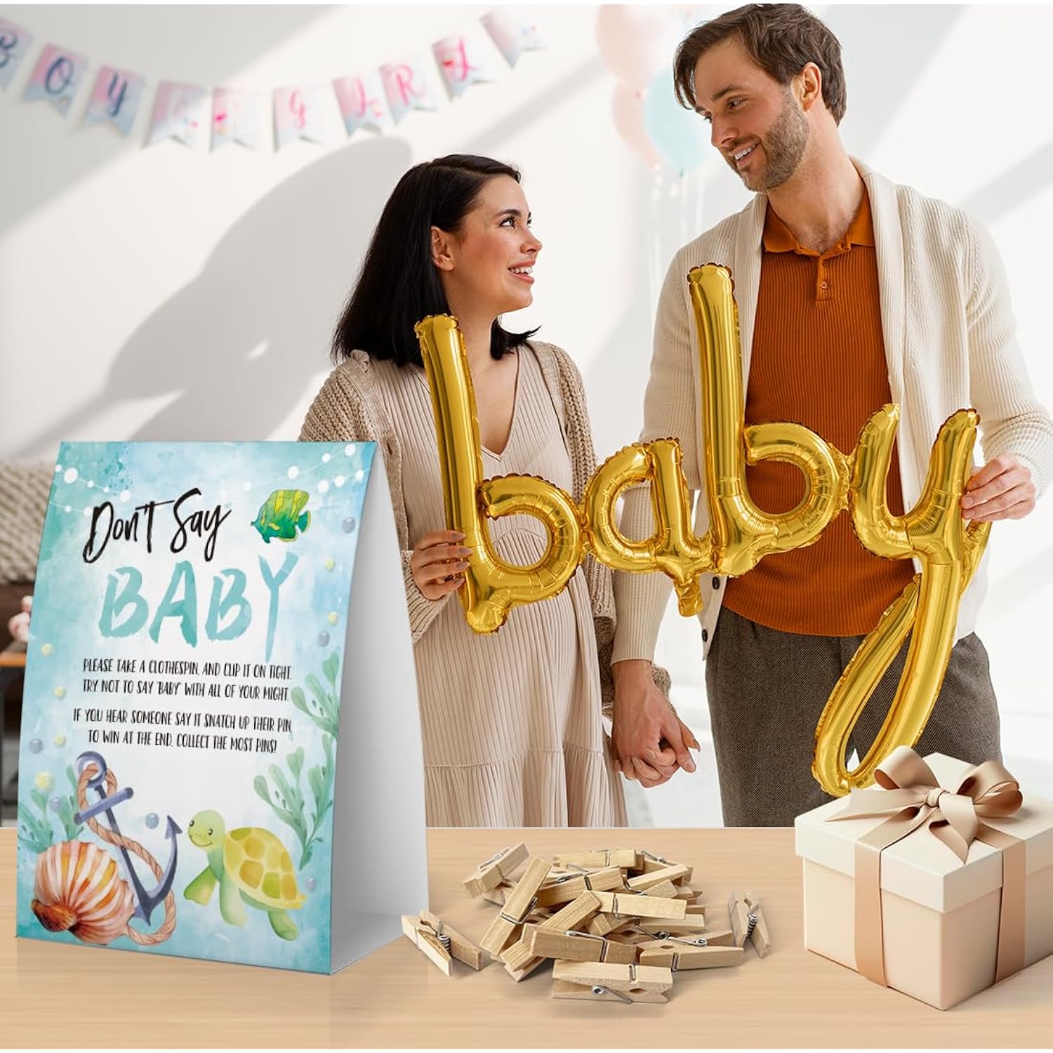 Don'T Say Baby Baby Shower Game, Ocean Baby Shower Decoration, Sea Turtle Don'T Say Baby Sign, Fun Baby Shower Games, Clothespins For Baby Shower-Dsba40