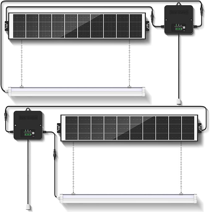 2 Pack 2.5FT Solar Shop Lights 1500LM LED Garage Bay Lights with Remote Sensor