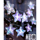 20 Led Star String Lights - Iridescent Party Decorations Star Lights Holographic With Remote Control, Waterproof Outdoor