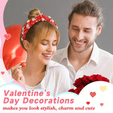 6 Pieces Valentine Headband For Women Heart Knotted Headband Wide Top Pearl Love Hairband For Valentine Holiday Hair Accessories Gifts (Red,Pink)