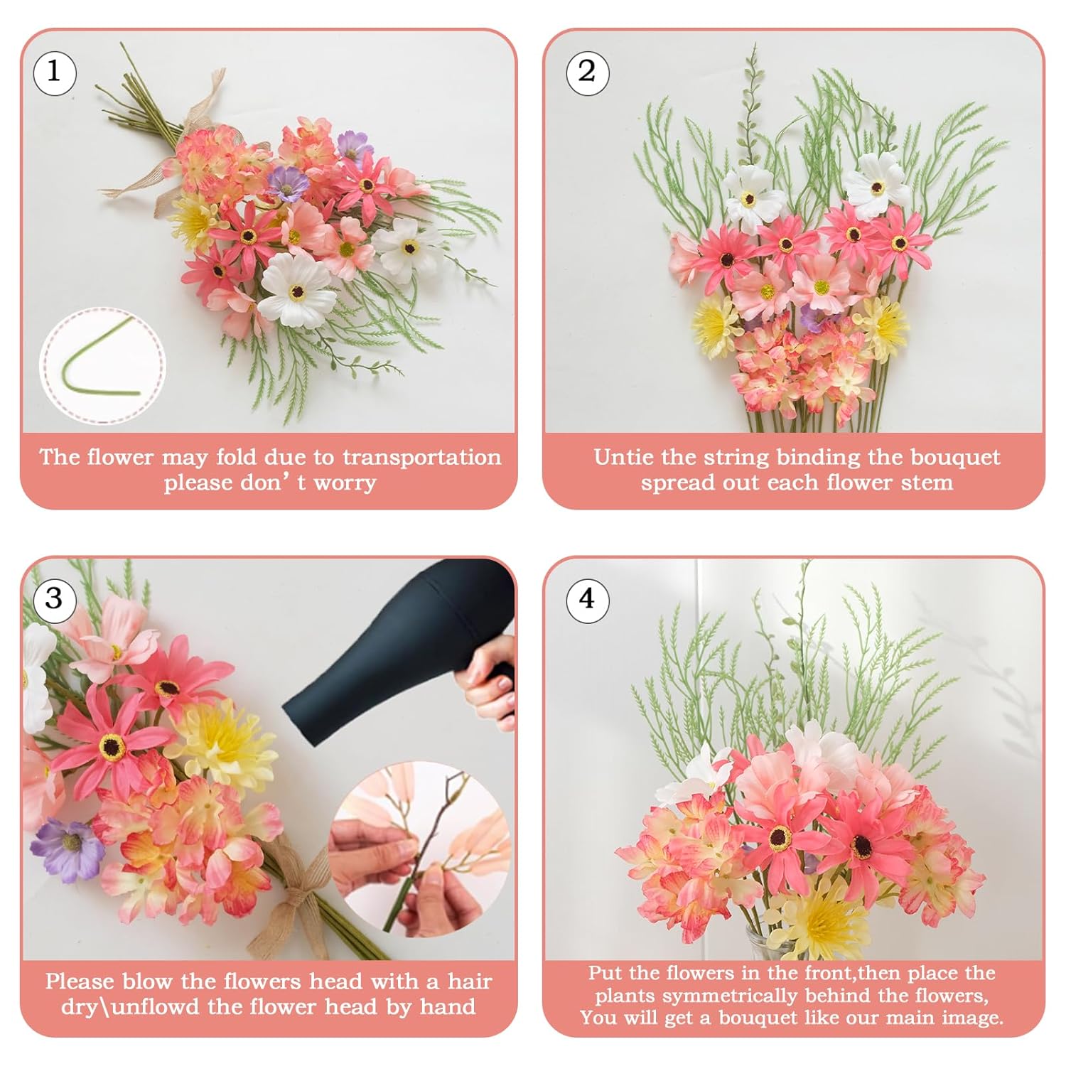 TEMPUS 2 Bundles 19 Inch Spring Artificial Flowers Bouquet Silk Seasonal Floral Plant Arrangements for Bridal Bouquets Home Party Wedding Table Centerpieces Decor DIY Wreath