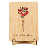 Mom Birthday Card, Mothers Day Card, Mom Gifts From Daughter Son, Handmade Wooden Greeting Card With Stand And Red Envelop