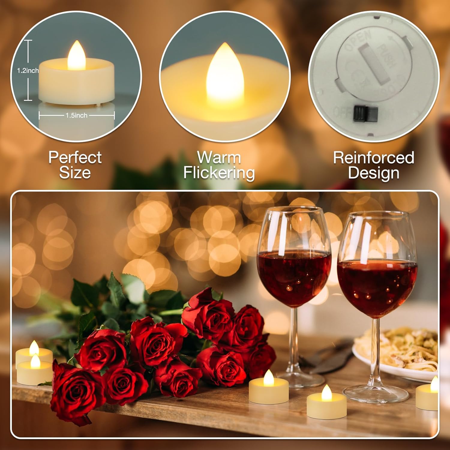 50 Pack Flameless Led Tea Lights Candles Battery Operated, Flickering Electric Fake Tealights Candles For Wedding, Party, Festival, Votive, Table, Home Decor