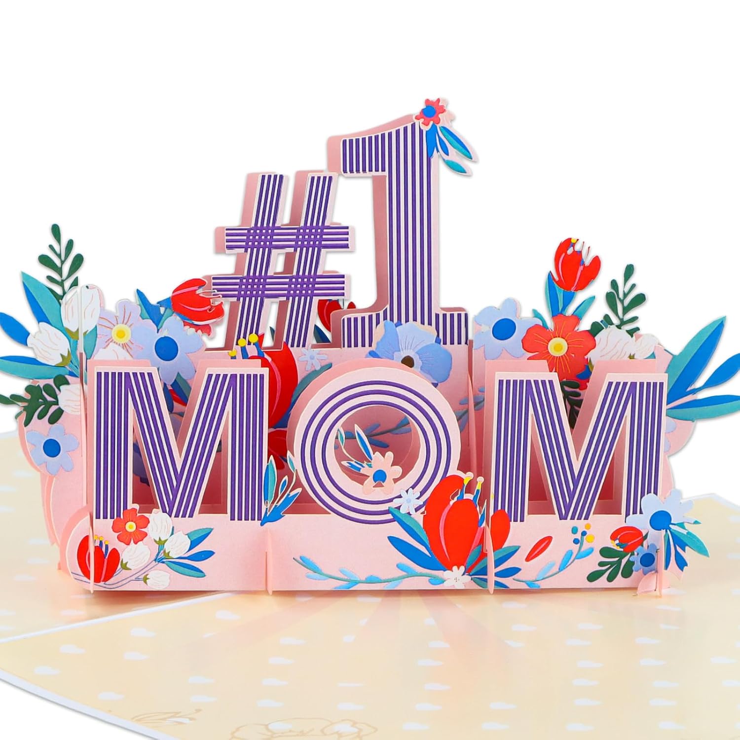 Best Mother Day Card - 3D #1 Mom Flower Pop Up Birthday Card With Envelope 2025 Mothers Day Gift For Mom Grandmom Stepmother Mother-In-Law